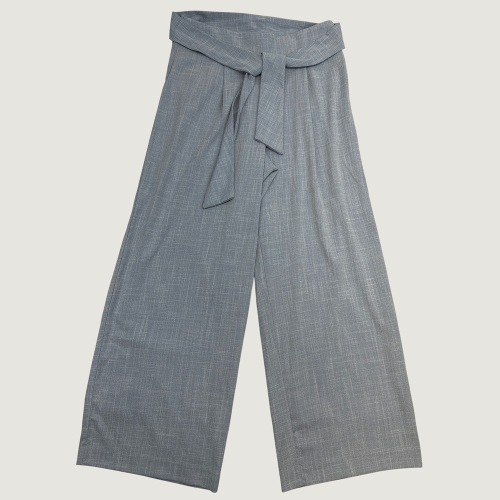 Worthington Wide Leg Pants Womens 10 Blue Tie Waist High Rise Trousers Office